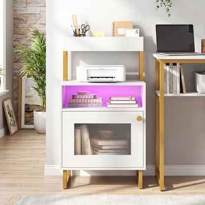 Modern LED Nightstand With Top Tray, Storage Cabinet, White Nightstands at Gallery Canada