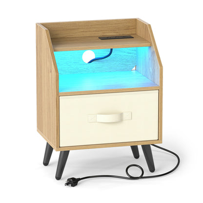 Nightstand with Power Outlets & Shelf, Natural