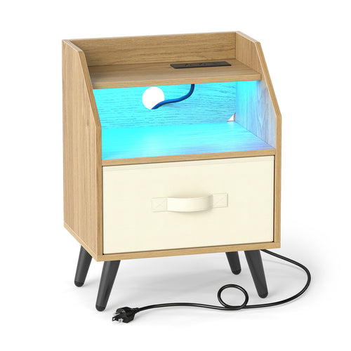 Nightstand with Power Outlets & Shelf, Natural