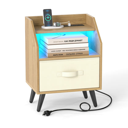Nightstand with Power Outlets & Shelf, Natural