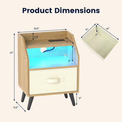 Nightstand with Power Outlets & Shelf, Natural