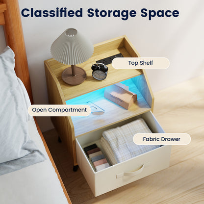 Nightstand with Power Outlets & Shelf, Natural
