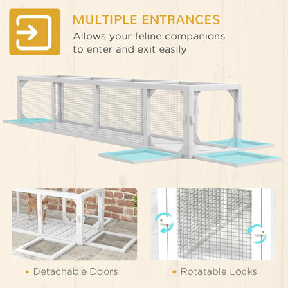 79" Long Cat Tunnel, L-Shape Extendable Design, Indoor Outdoor Enclosure, White Outdoor Cat Enclosures at Gallery Canada