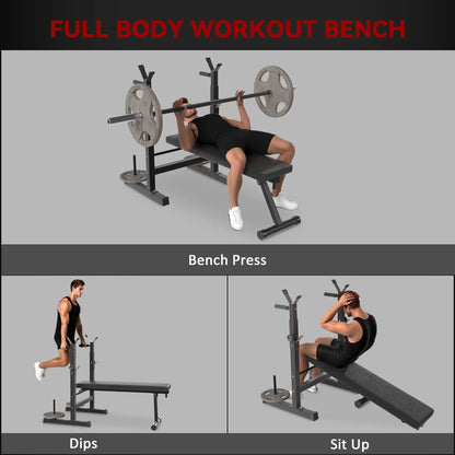 Adjustable Weight Bench, Foldable with Barbell Rack, Dip Station, Black and Grey Weight Benches at Gallery Canada