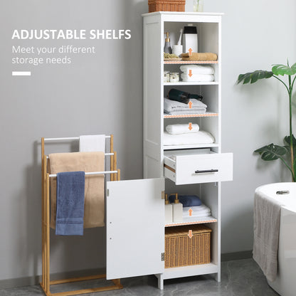 Tall Bathroom Storage Cabinet, 3-Tier Shelf with Door and Drawer, White Bathroom Cabinets at Gallery Canada