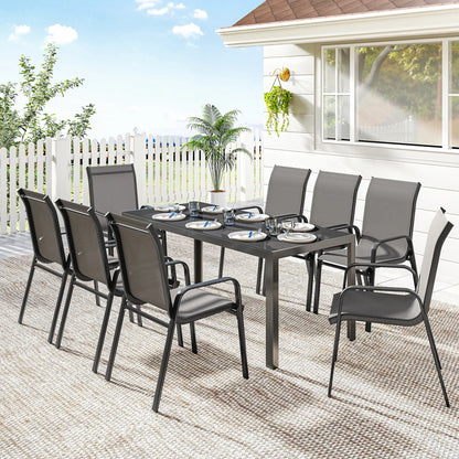 9-Piece Patio Dining Set, Glass Top Table, Stackable Chairs, Dark Grey Outdoor Dining Sets at Gallery Canada