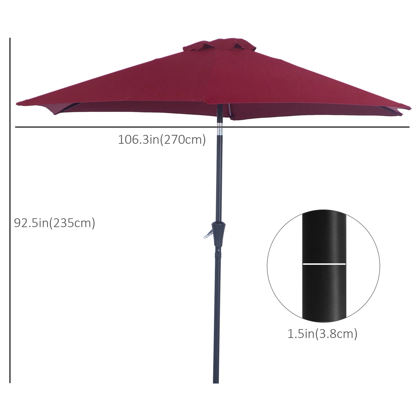 8.5FT Round Garden Parasol, 6 Ribs, Tilt Canopy with Crank Handle, Wine Red Sun Umbrellas at Gallery Canada