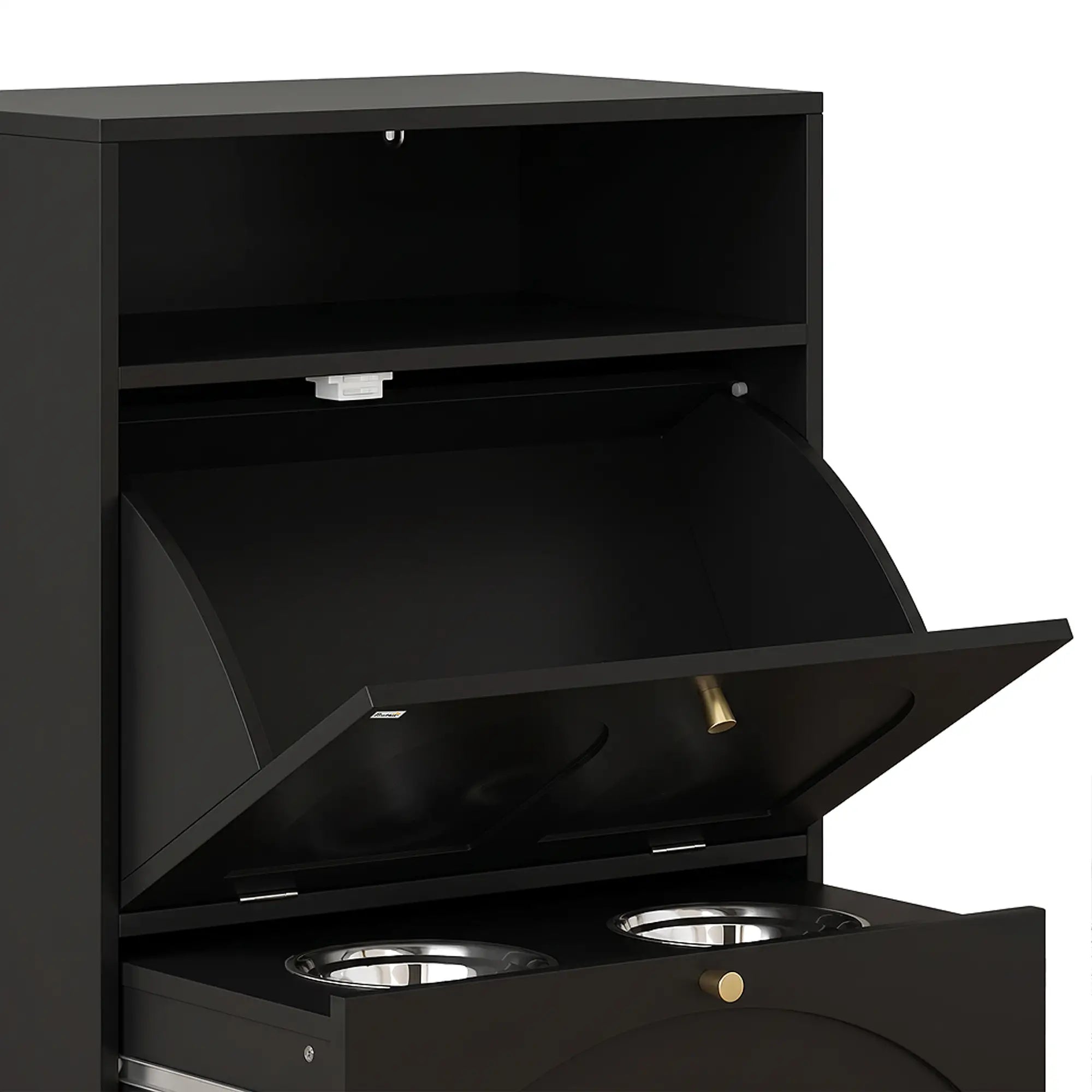 Dog Feeding Station, Food Storage Cabinet, 2 Elevated Bowls, Black Dog Bowls at Gallery Canada