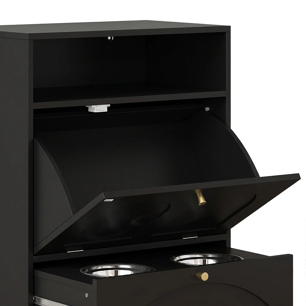 Dog Feeding Station, Food Storage Cabinet, 2 Elevated Bowls, Black Dog Bowls at Gallery Canada
