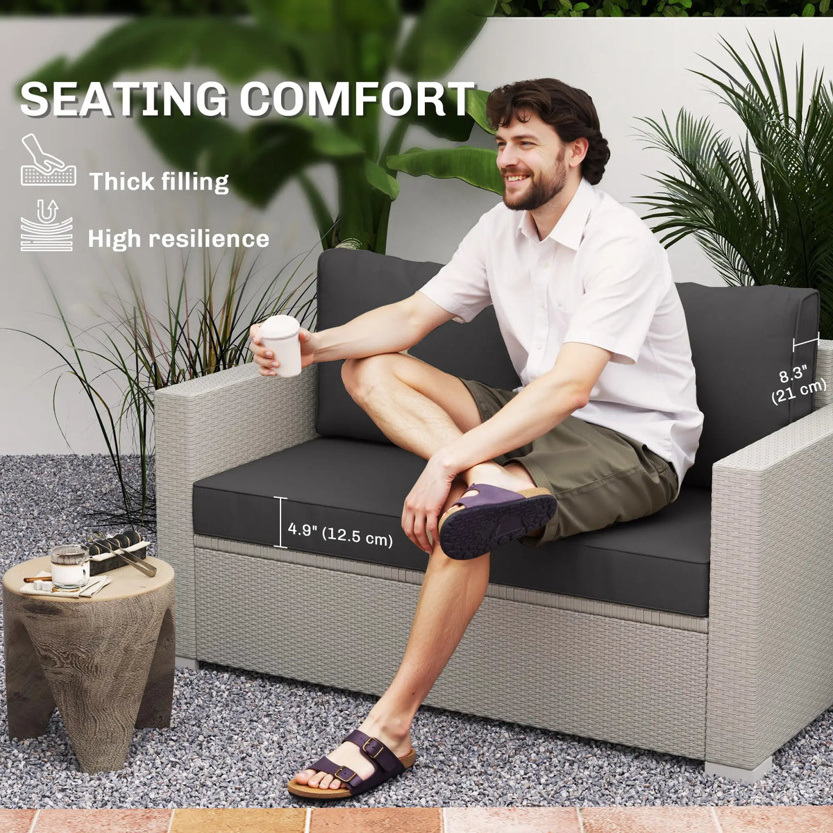 2 Seater Outdoor Cushions With Backrest, Black Patio Chair Cushions at Gallery Canada