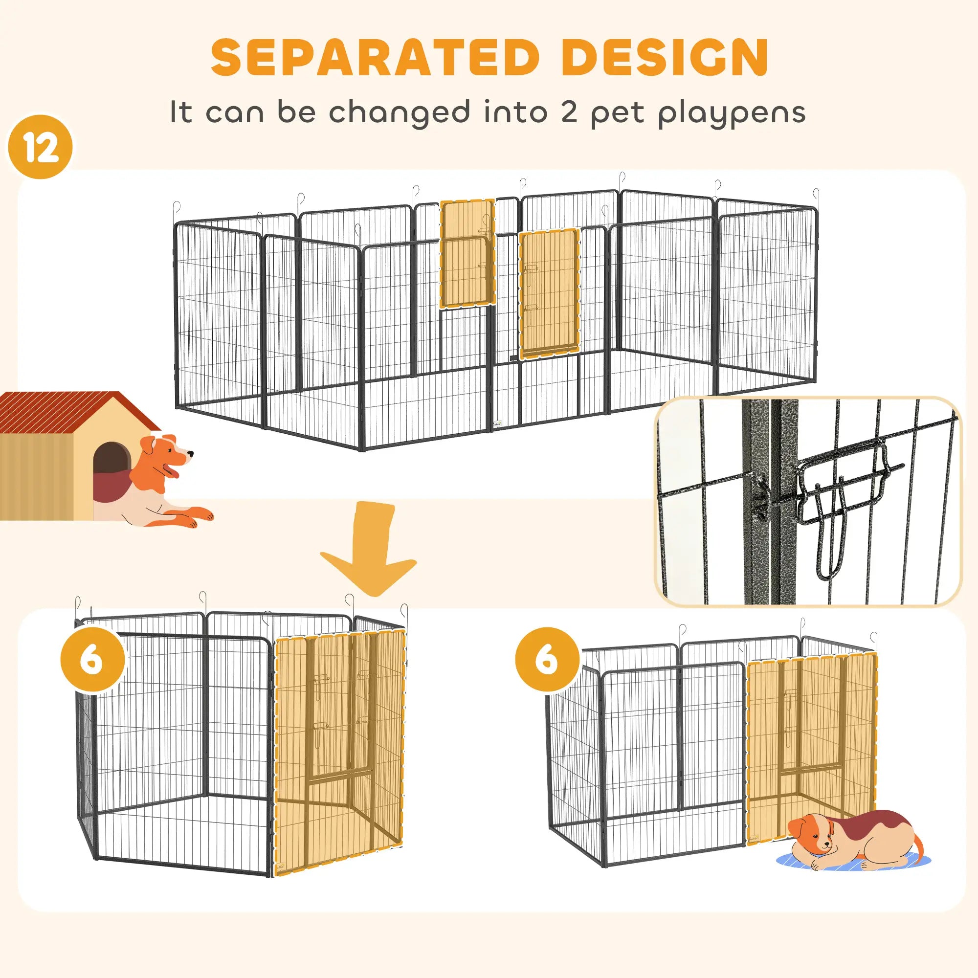Dog Pen With Gate, 12 Panels Puppy Playpen, 39