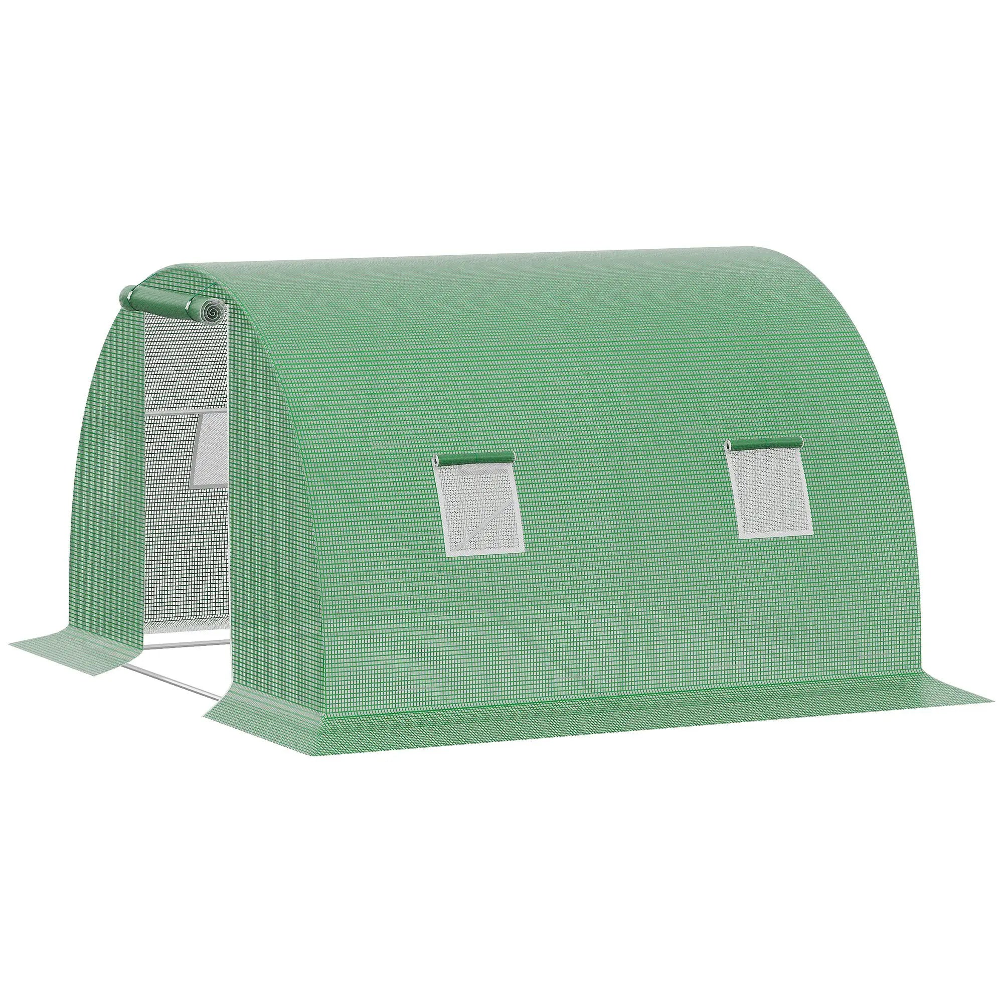 Walk-In Tunnel Greenhouse, 10' x 10' x 7', 4 Windows, Zipper Door, Green Walk In Greenhouses Green, Silver at Gallery Canada