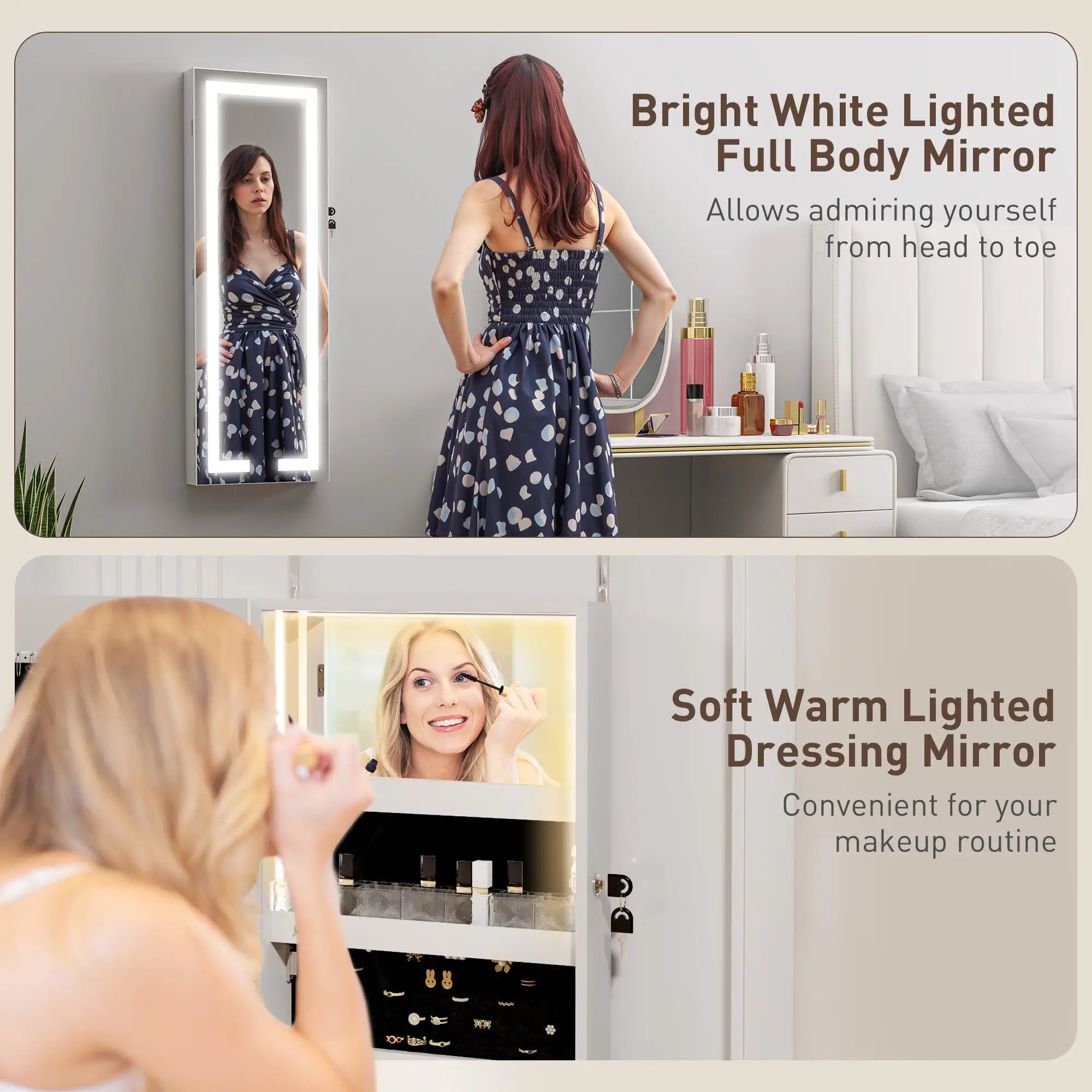 LED Lighted Jewelry Armoire with Mirror, Lockable Door, White Jewelry Armoire & Jewellery Mirror Cabinets at Gallery Canada