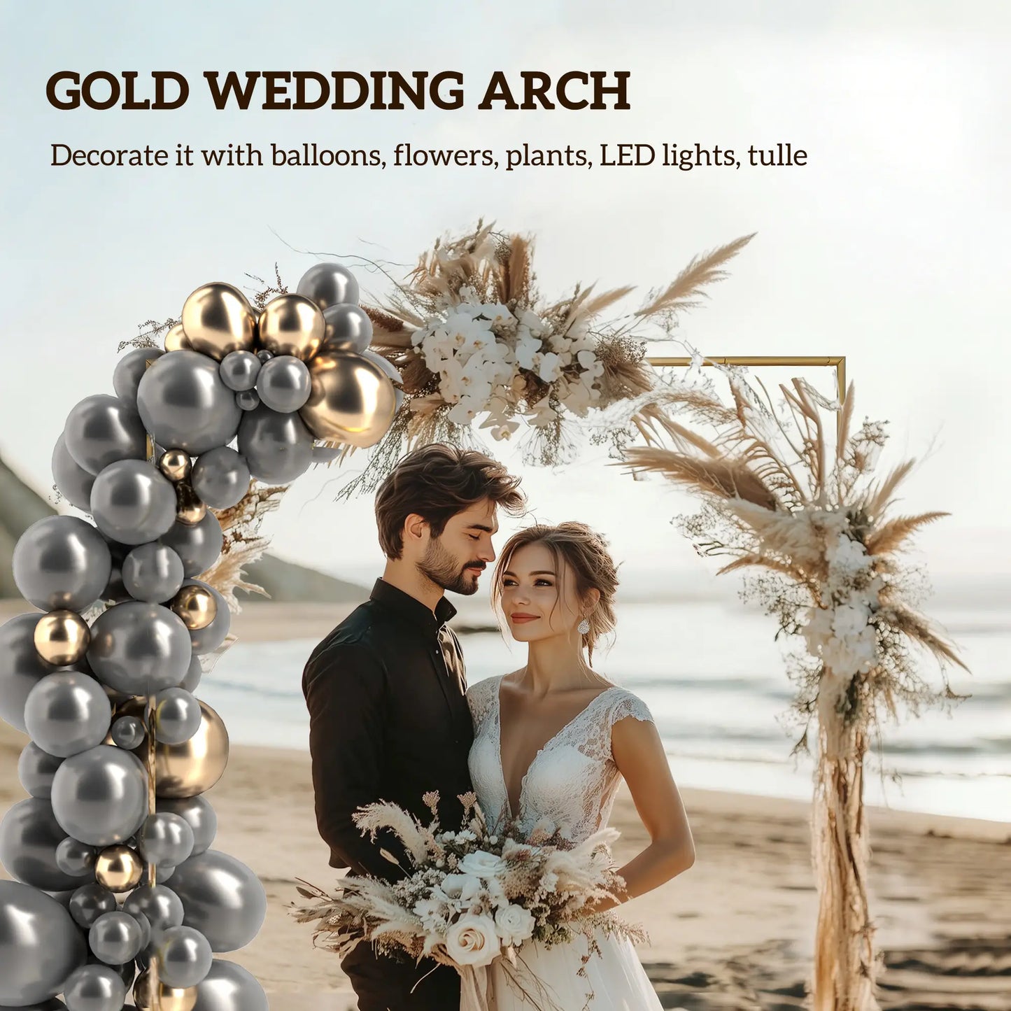 Square Wedding Arch, 6.6 FT Metal Frame With U-Shaped Stakes, Gold Garden Arches at Gallery Canada
