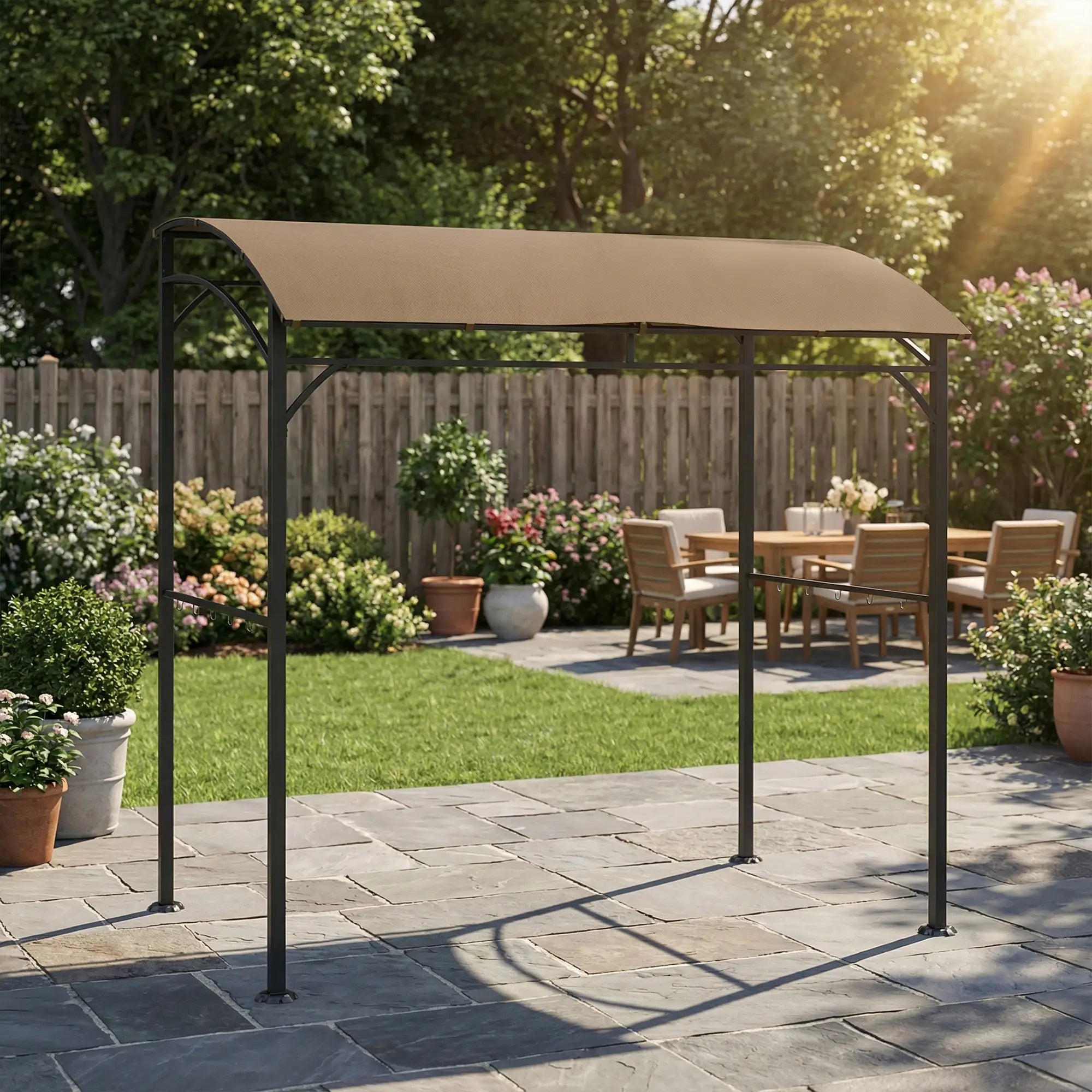 7' x 5' Garden Grill Canopy, Steel Frame with Hooks, Dark Coffee BBQ Grill Gazebos at Gallery Canada