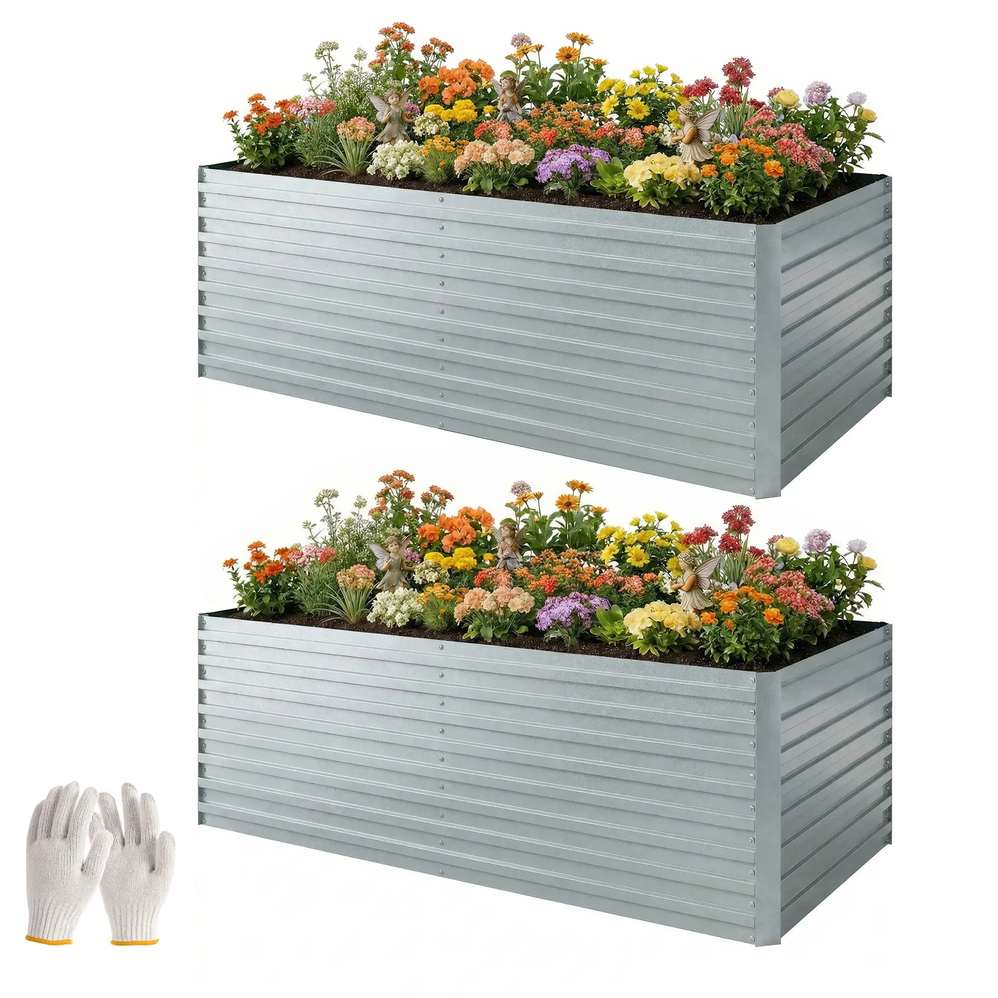 Galvanised Raised Garden Bed Set, 6 x 3 x 2 ft, Silver Galvanized Planter Boxes Silver at Gallery Canada