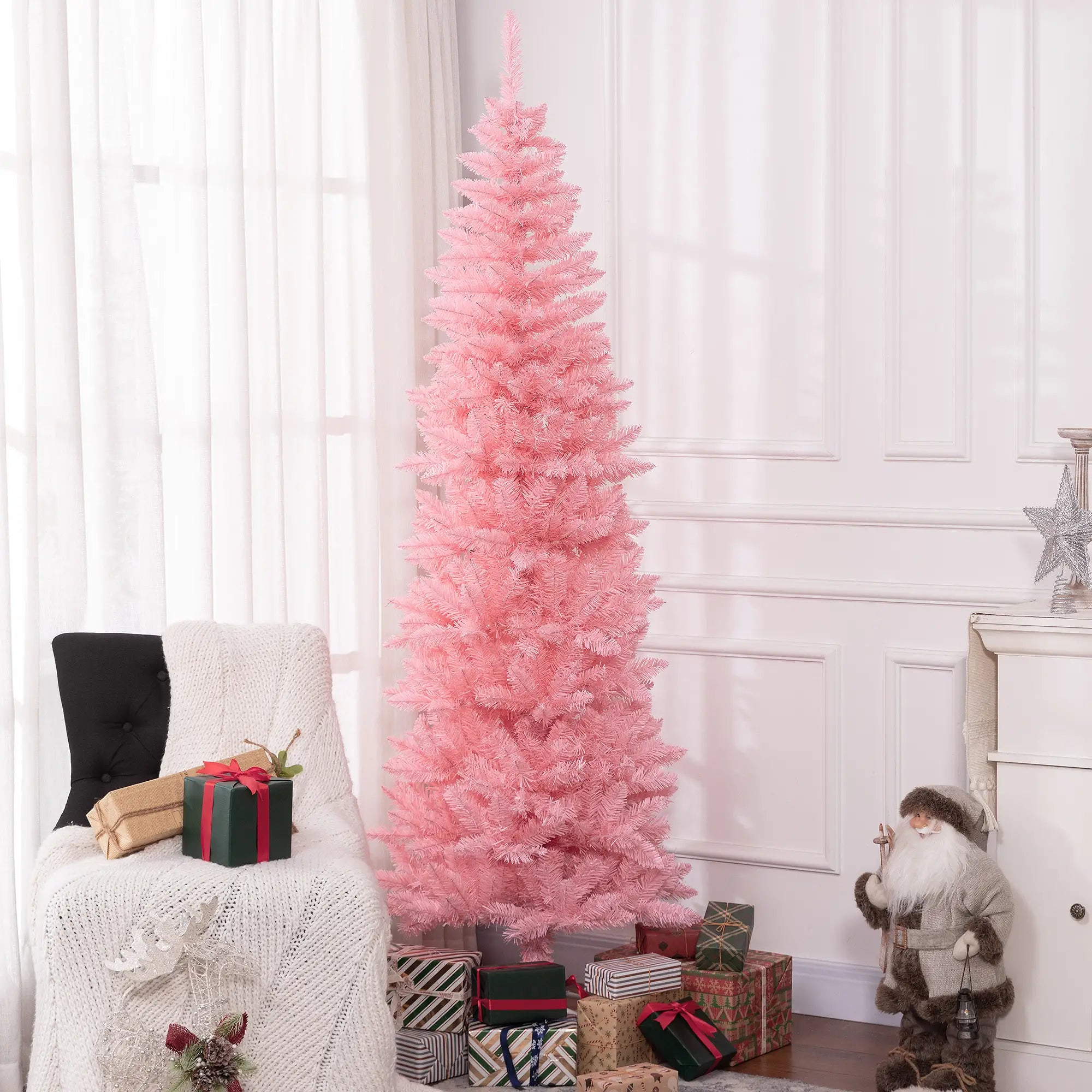 7ft Pencil Artificial Christmas Tree, 687 Branch Tips, Steel Base, Pink Pencil Christmas Trees at Gallery Canada