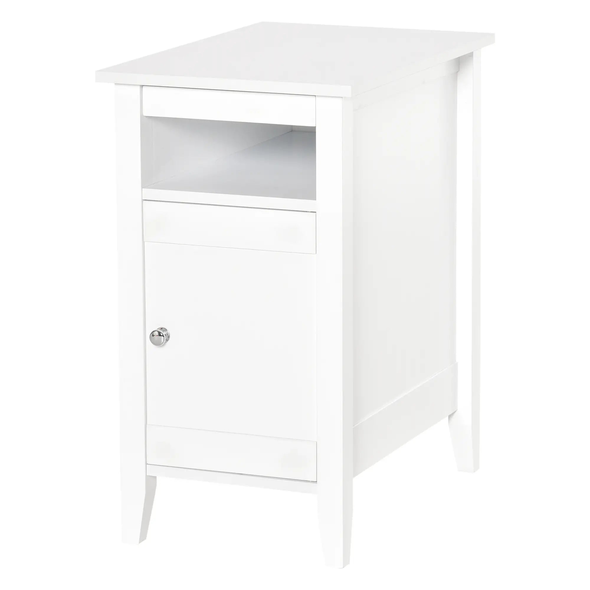 3-Tier Wooden Nightstand, Pullout Shelf, Adjustable Shelf, Door Cabinet, White Side Tables White at Gallery Canada