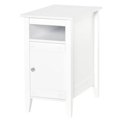 3-Tier Wooden Nightstand, Pullout Shelf, Adjustable Shelf, Door Cabinet, White Side Tables White at Gallery Canada