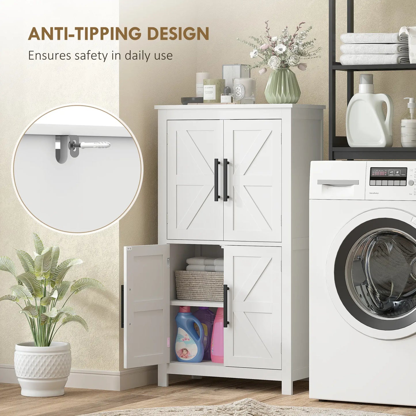 Farmhouse Bathroom Storage Cabinet, Adjustable Shelf, White Bathroom Cabinets at Gallery Canada