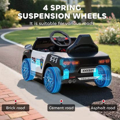 Kids Electric Police Car, Remote Control, Sirens, Lights, Music, White Electric Toy Cars at Gallery Canada