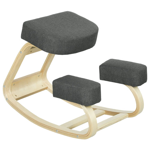 Ergonomic Kneeling Chair, Wood Kneel Stool, Thick Pads, Dark Grey