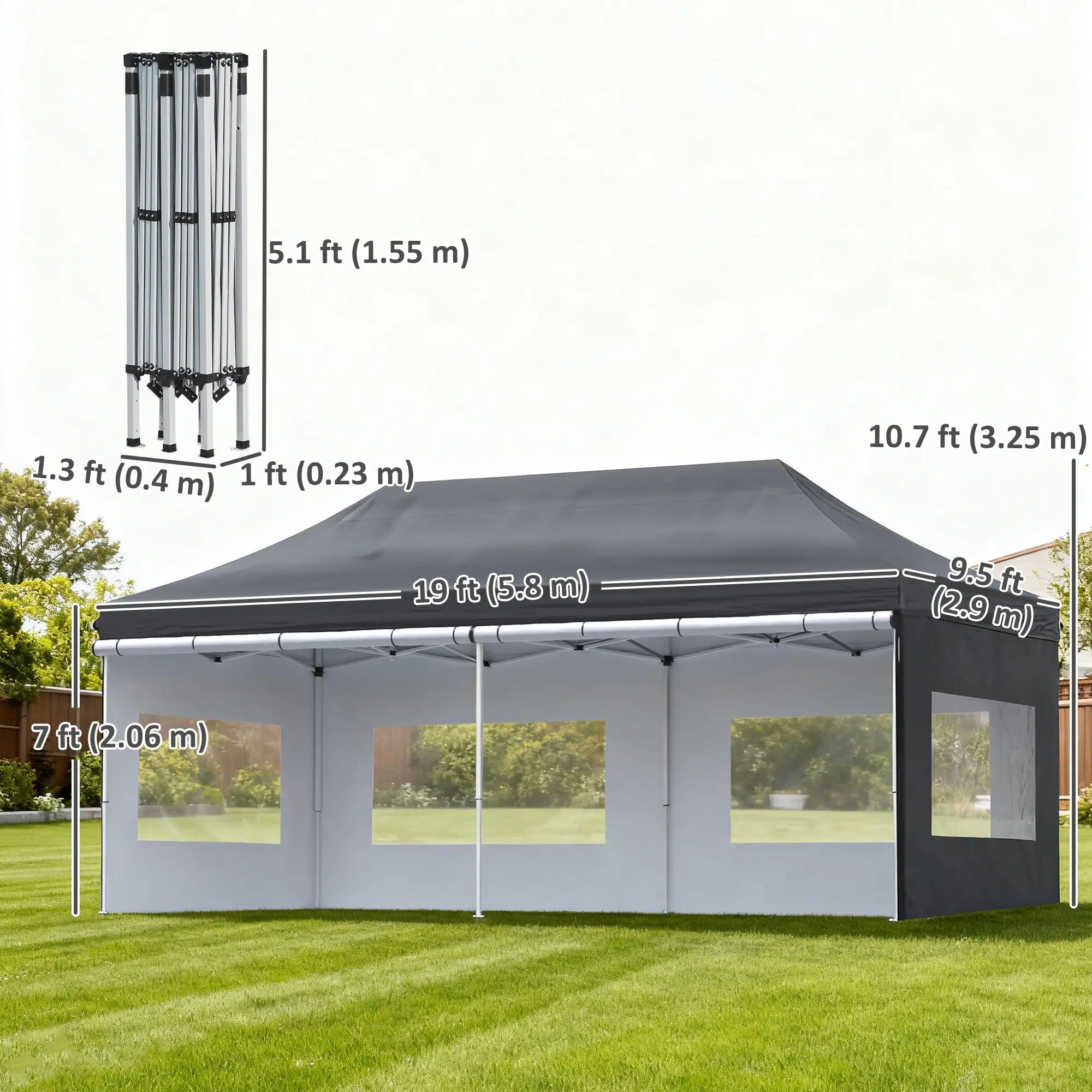 20' x 10' Folding Canopy Tent, Sidewalls, Windows, Black Pop Up Canopies at Gallery Canada