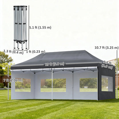 20' x 10' Folding Canopy Tent, Sidewalls, Windows, Black Pop Up Canopies at Gallery Canada