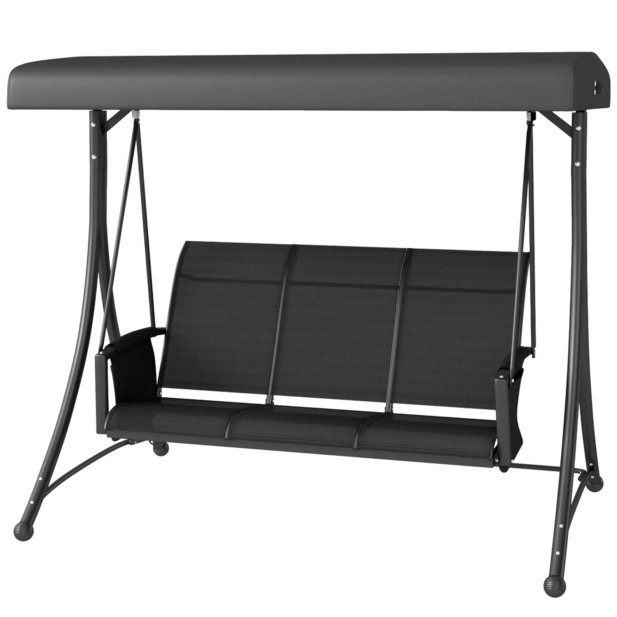 3 Person Porch Swing Chair, Adjustable Canopy, Black Porch Swings with Canopy Black at Gallery Canada