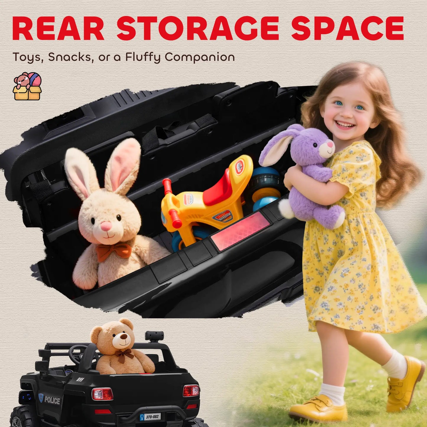 12V Ride On Police Car, 2 Seater, For Kids 3-8 Years, Remote Control, LED Lights, MP3, Black Electric Toy Cars at Gallery Canada