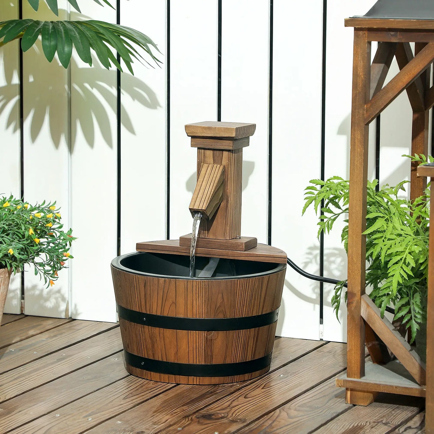 Outdoor Waterfall Fountain, Garden Wood Barrel, Carbonized Water Fountains at Gallery Canada