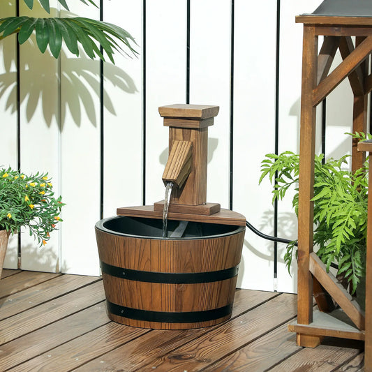 Outdoor Waterfall Fountain, Garden Wood Barrel, Carbonized Water Fountains Carbonized Wood Colour at Gallery Canada