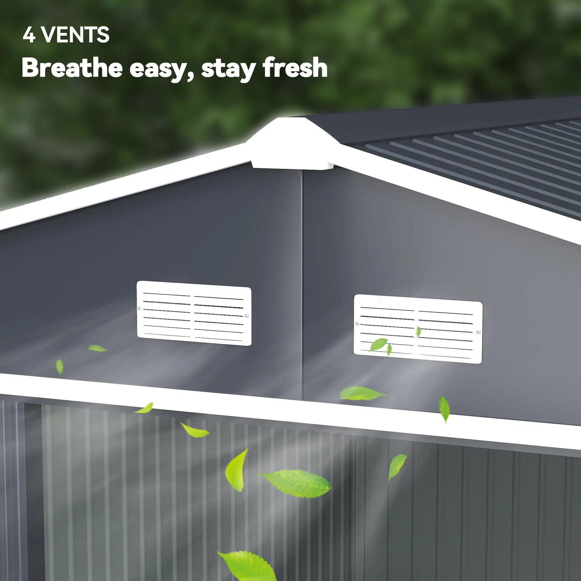 11' x 9' Metal Storage Shed, Garden Tool House, Double Sliding Doors, 4 Air Vents, Dark Grey Sheds at Gallery Canada