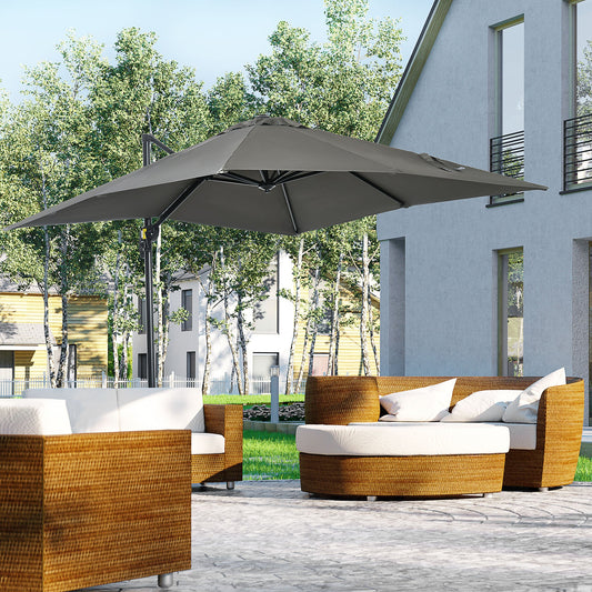 8' x 8' Square Patio Hanging Offset Umbrella with 360° Rotation, Aluminum Outdoor Cantilever Parasol with Crank &; Tilt, Sun Canopy Shelter with Cross Base, Grey - Gallery Canada