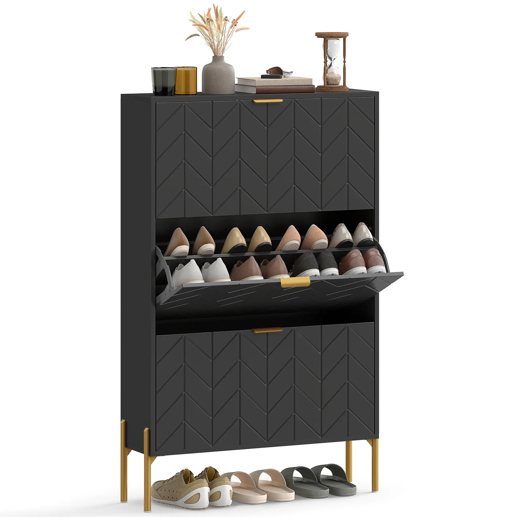 Shoe Cabinet, 3 Flip Drawers, Adjustable Shelves, Black Shoe Storage Cabinets & Racks at Gallery Canada