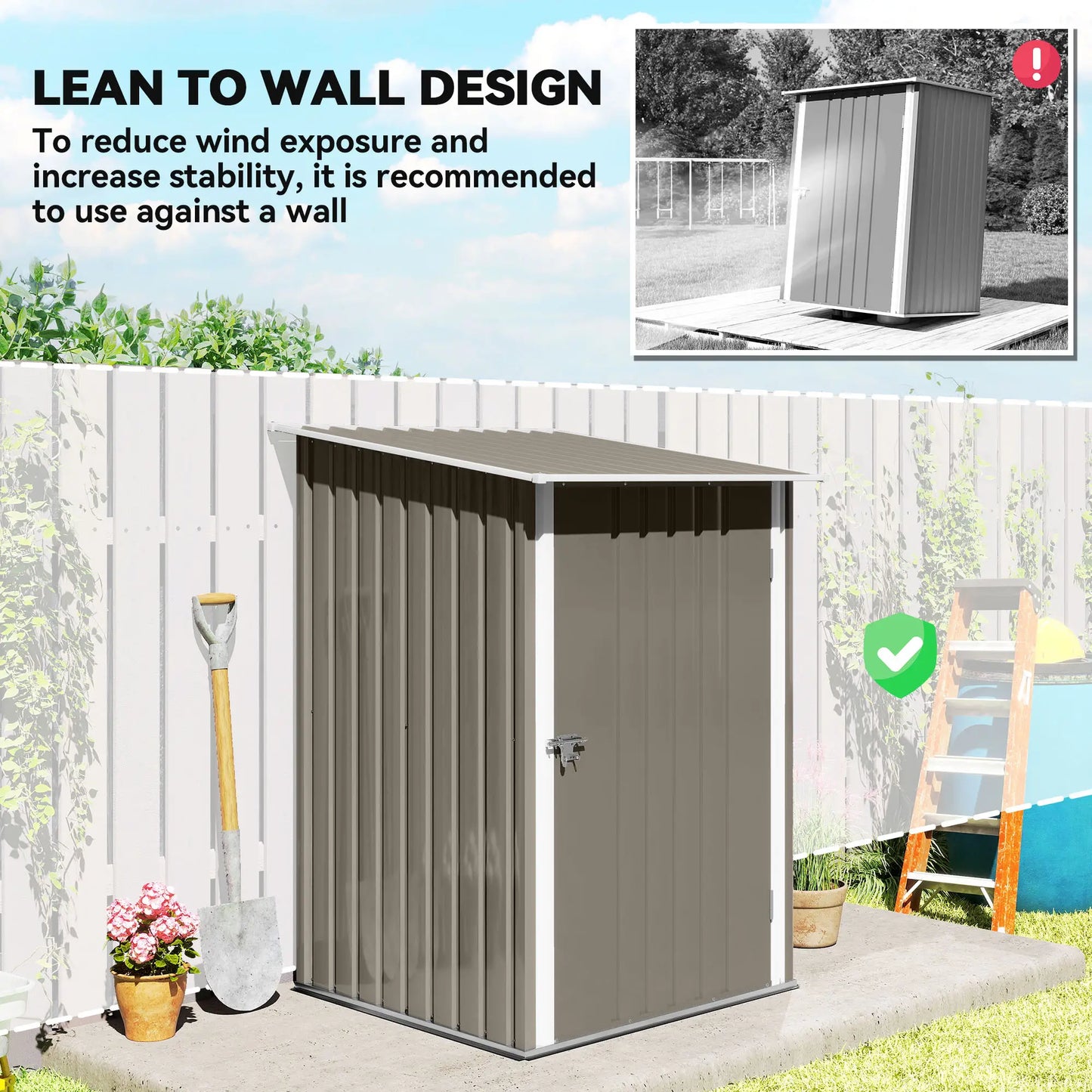 3.3' x 3.4' Outdoor Storage Shed, Galvanized Steel, Lockable Door, Brown and White Sheds at Gallery Canada