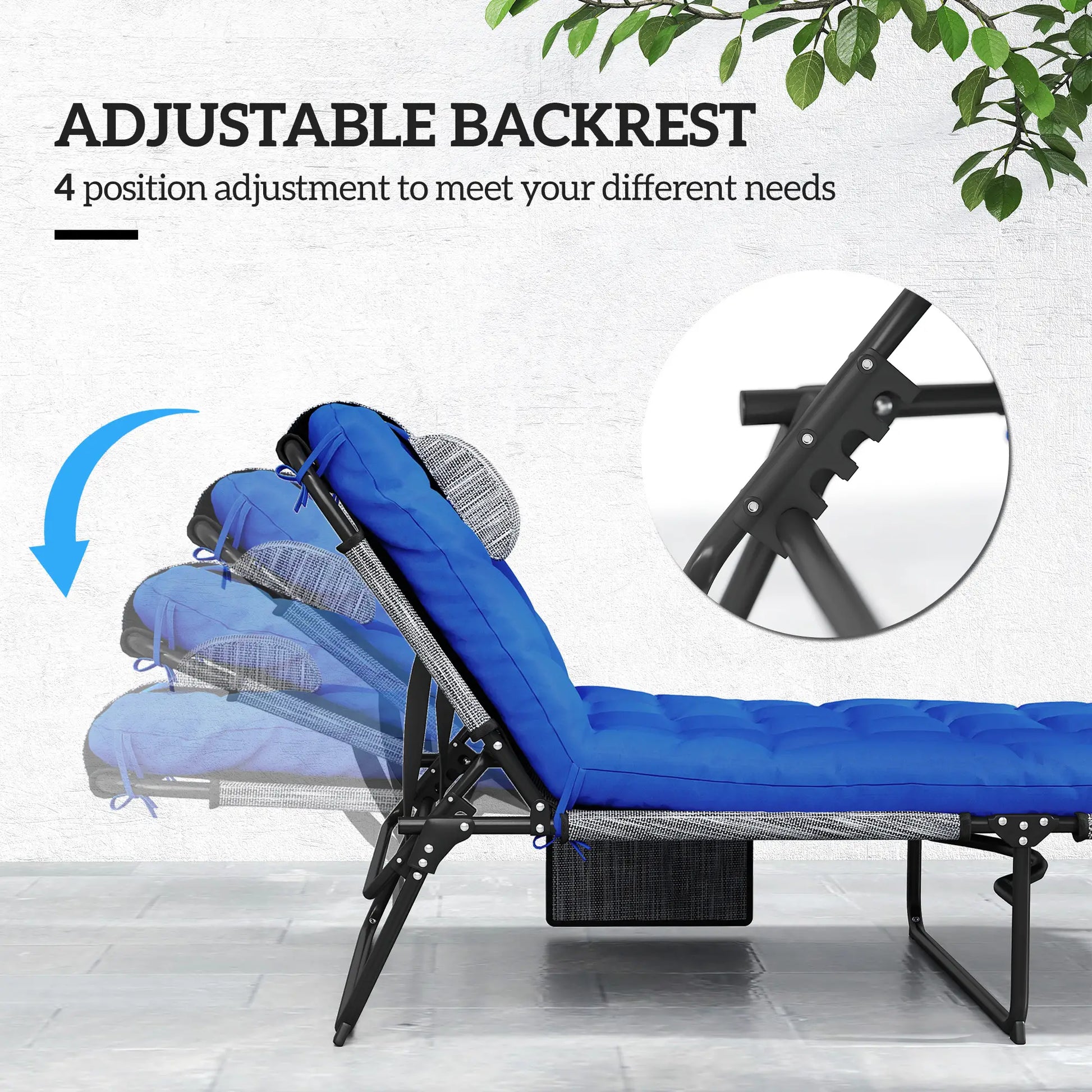 Folding Lounge Chair, 4-Level Reclining Back, Cushion, Blue Lounger Chairs at Gallery Canada