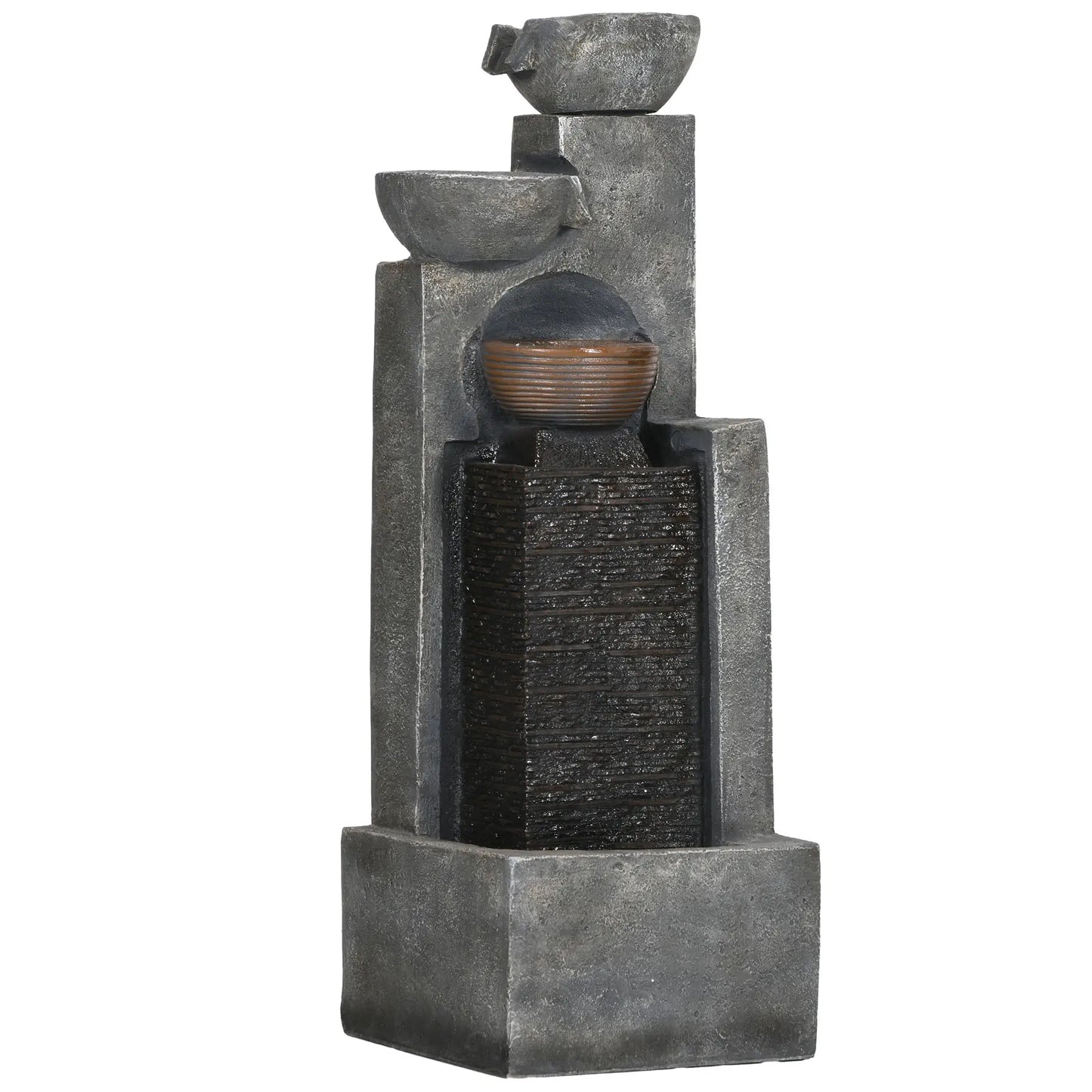 5-Tier Cascading Bowls Outdoor Fountain, LED Lights, Adjustable Flow, 43.3-inch Water Fountains Grey, Brown at Gallery Canada