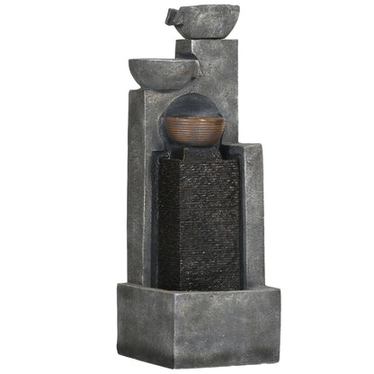 5-Tier Cascading Bowls Outdoor Fountain, LED Lights, Adjustable Flow, 43.3-inch Water Fountains Grey, Brown at Gallery Canada