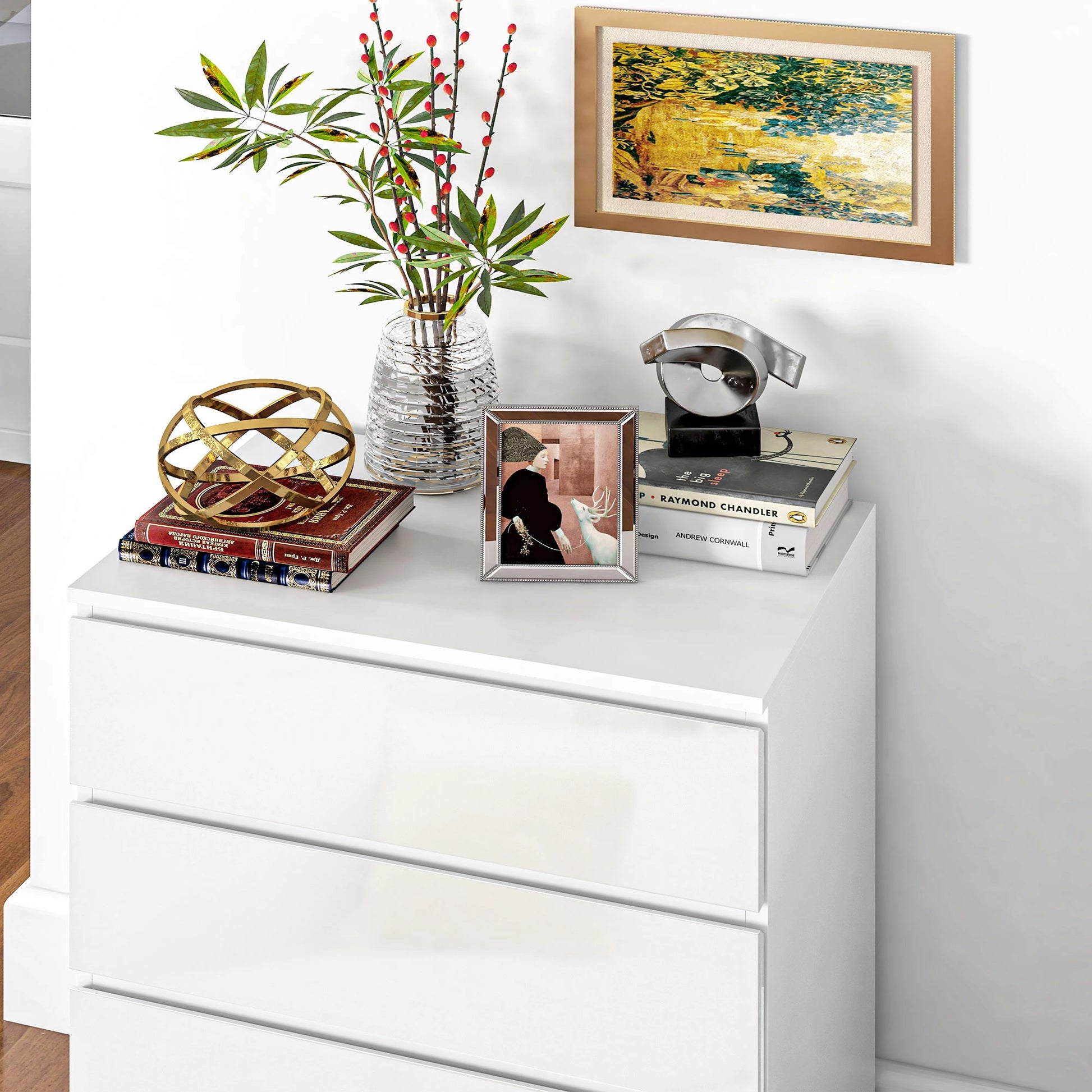 4 Drawer Cabinet, High Gloss, Bedroom Chest, Metal Runners, White Storage Cabinets at Gallery Canada