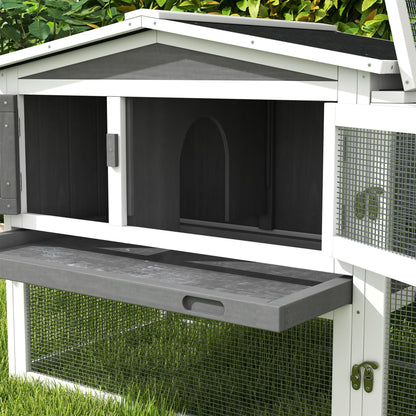 Wooden Rabbit Hutch Guinea Pig House with Removable Tray, Openable Roof, Trough, Run for Tortoises and Ferrets, Grey at Gallery Canada