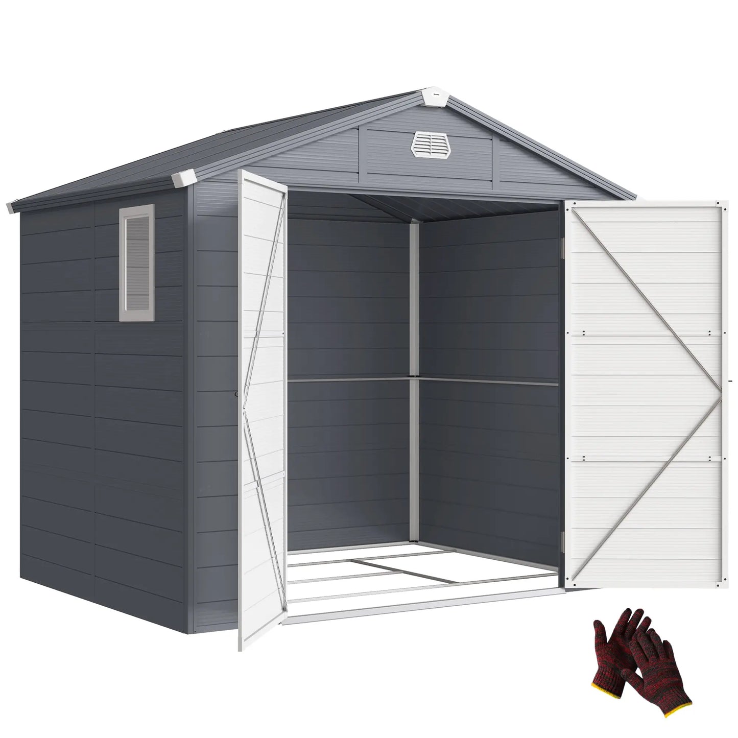 8' x 6' Plastic Garden Storage Shed, Latch Door, Vents, Dark Grey Sheds at Gallery Canada