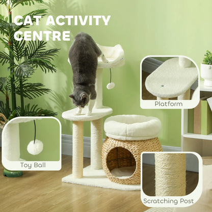 31" Cat Tree Tower, Scratching Posts, Condo, Beds, Platform, Toy Ball, Cream White Cat Towers at Gallery Canada