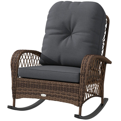 Outdoor Wicker Rocking Chair With Thick Cushions, Black Outdoor Rocking Chairs Mixed Brown Rattan, Black Cushion at Gallery Canada