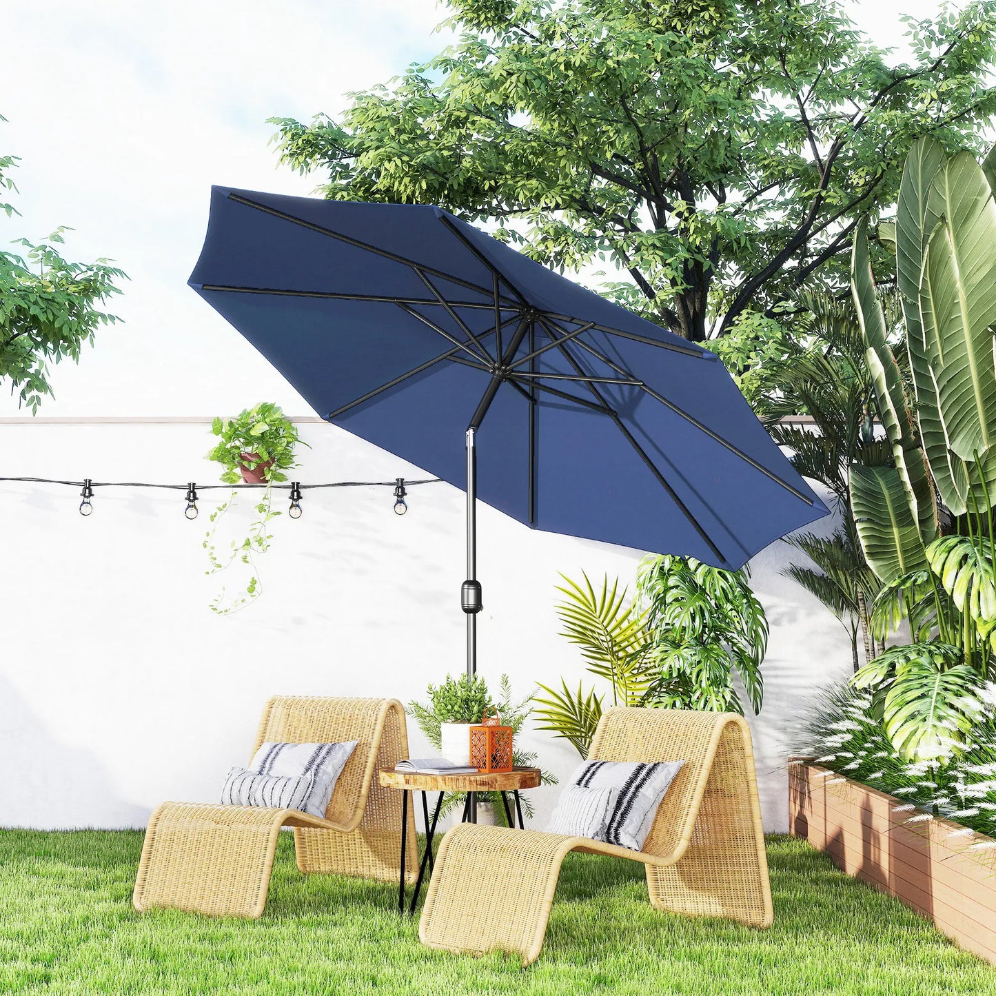 10' x 8' Round Market Umbrella, Crank Handle, Tilt, Blue Sun Umbrellas at Gallery Canada