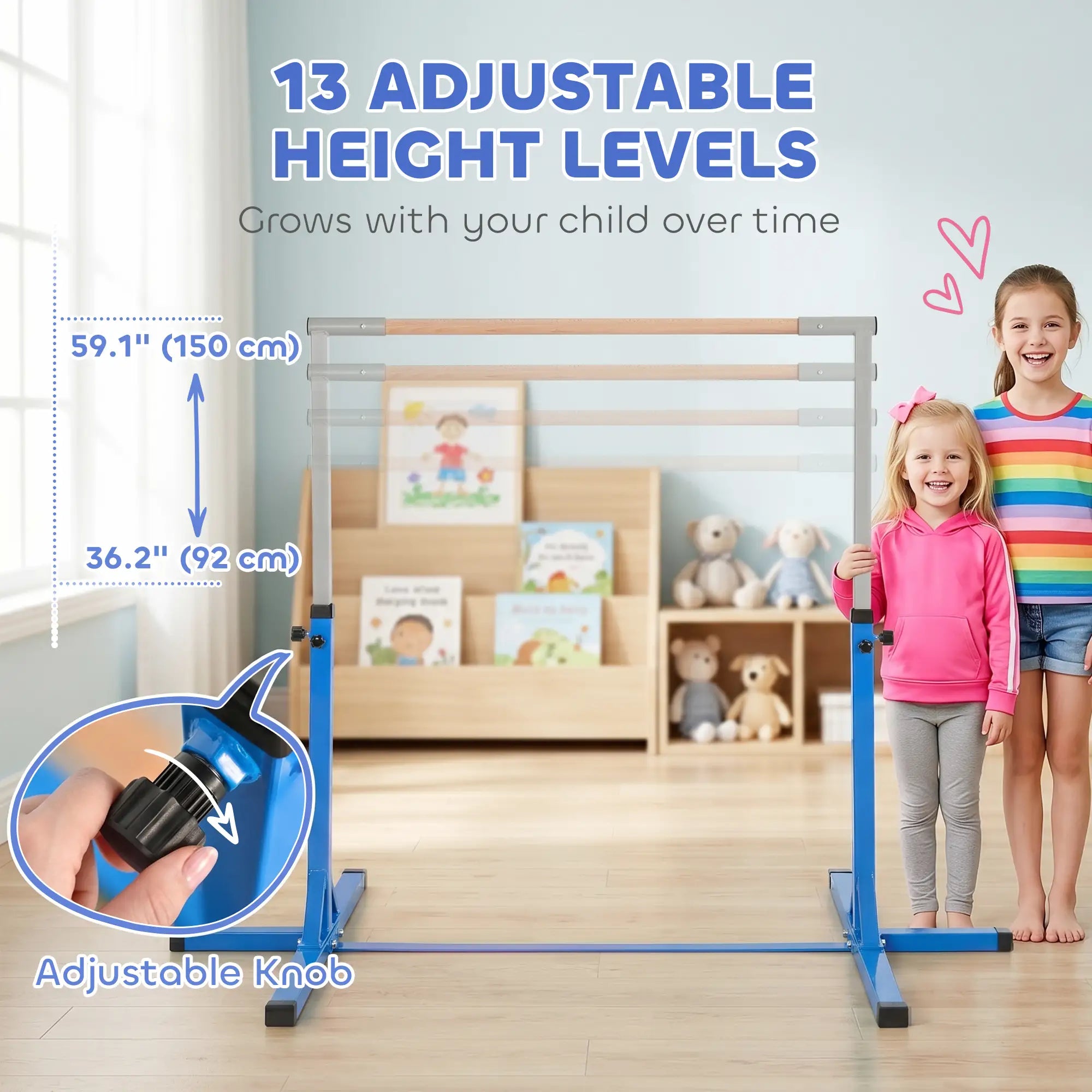 Kids Gymnastics Bar, 13-Level Adjustable Height, Blue Baby Gym & Playmats at Gallery Canada