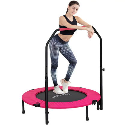 40" Foldable Mini Fitness Trampoline, Adjustable Foam Handle, Pink