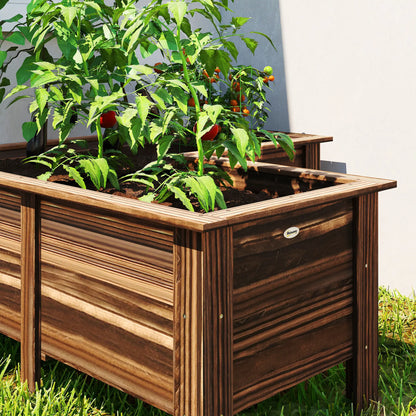 Wooden Raised Garden Bed, L-Shaped, Carbonized, With Legs