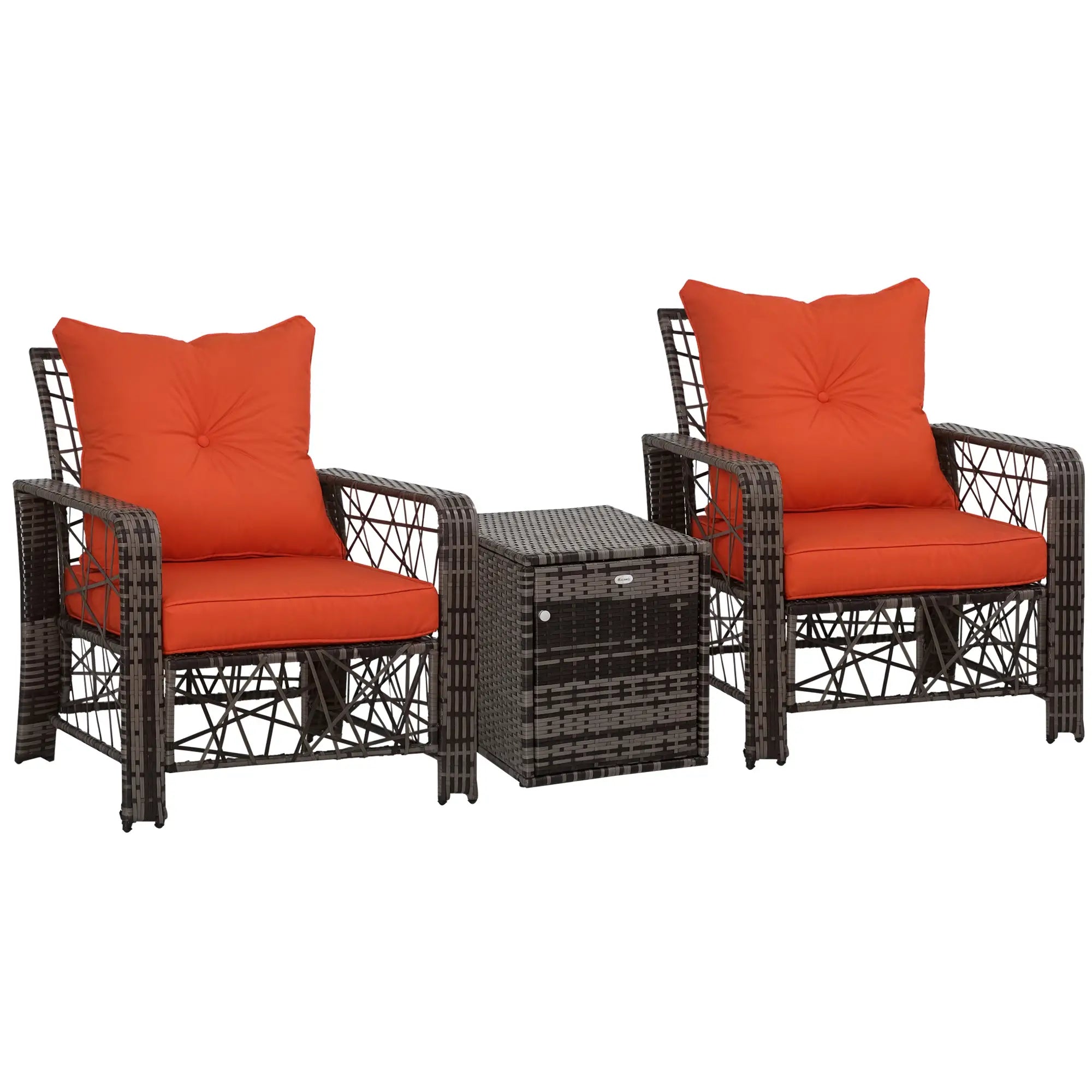 3 Pc Wicker Patio Furniture Set, Rattan Bistro with Storage Table, Red Bistro Sets Mixed Grey Wicker, Red Fabric at Gallery Canada