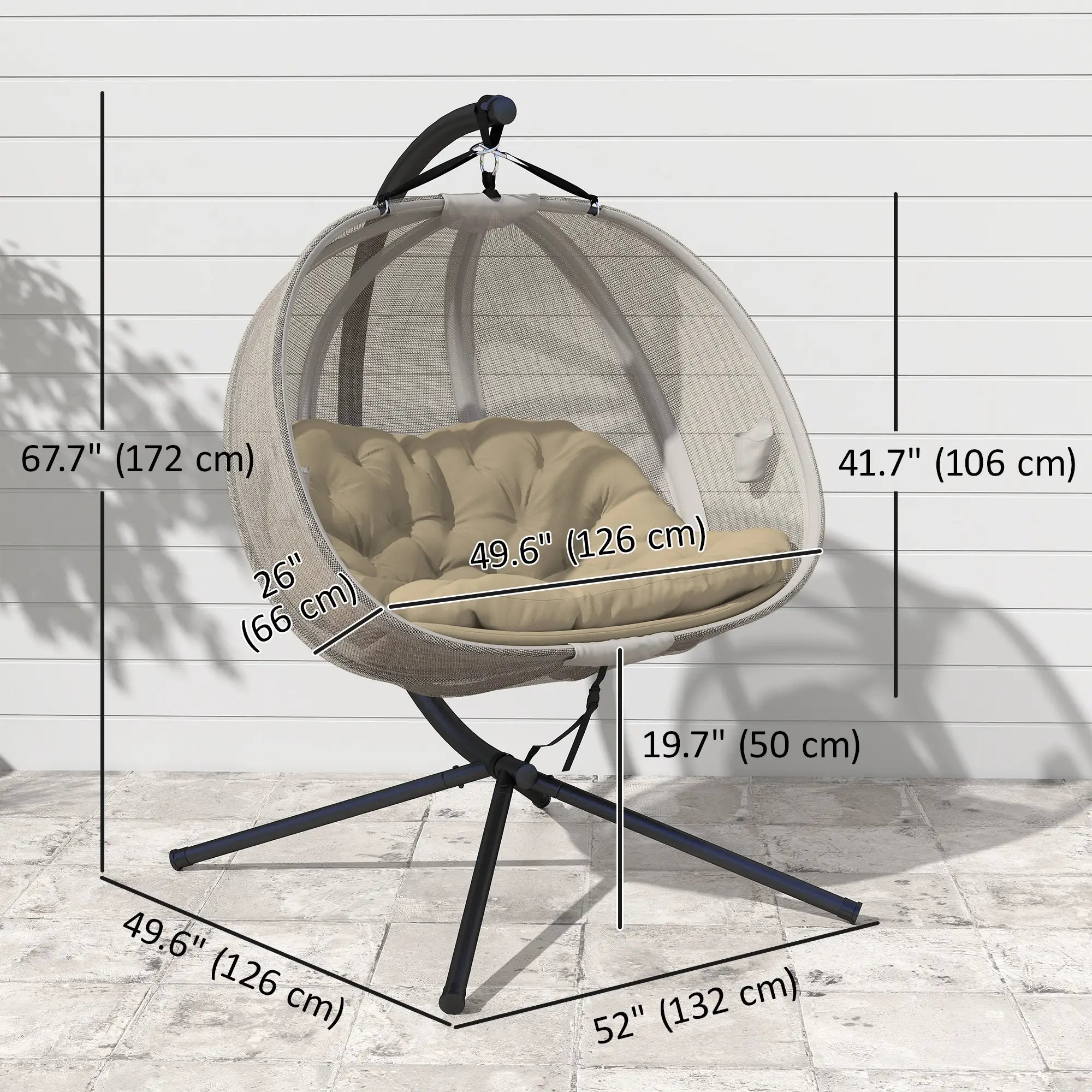 Double Egg Chair with Stand, 2 Person Hanging Swing, Khaki Patio Swings with Stand at Gallery Canada